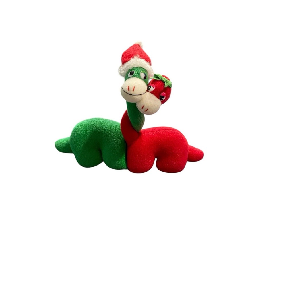 Applause Christmas Dinosaur Love Plush 5"x6" Dino Green Red 1987 Stuffed Animal